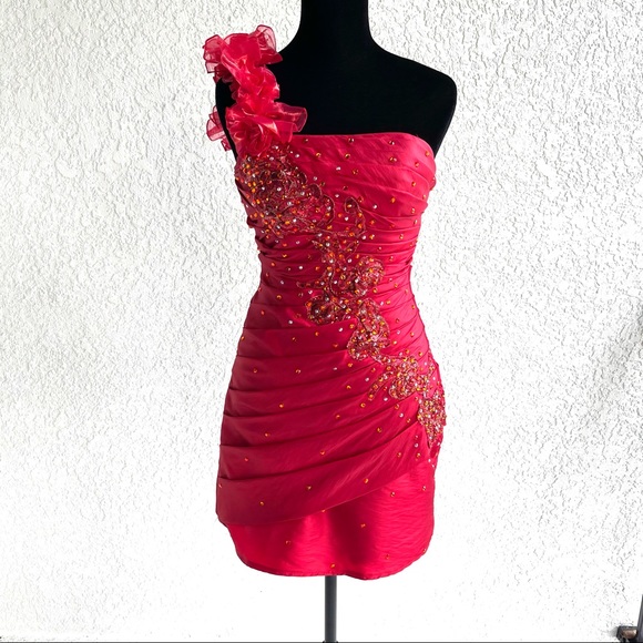 Red Cocktail Prom Pageant Dress Custom Made - Picture 6 of 6